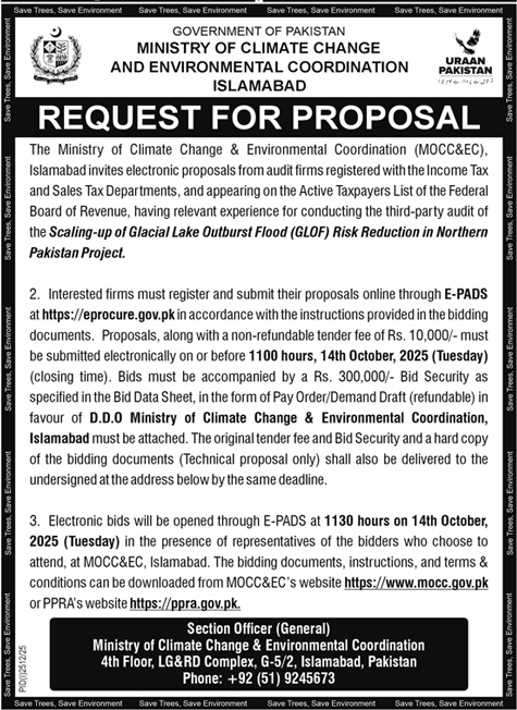 Ministry of Climate Change & Environmental Coordination Islamabad Tender Notice